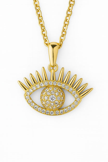 Stainless Steel Crystal Eye Pendant Necklace – Gold