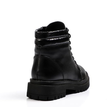 Faux Leather Ankle Boot - Black