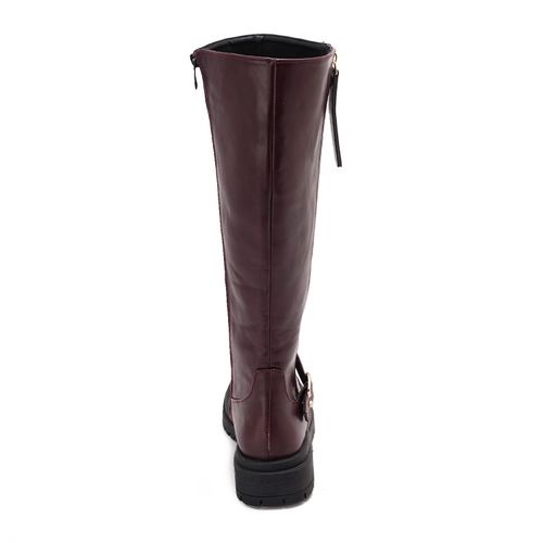 Faux Leather Knee-High Boots – Burgundy