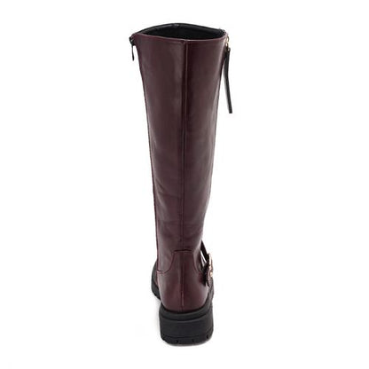 Faux Leather Knee-High Boots – Burgundy