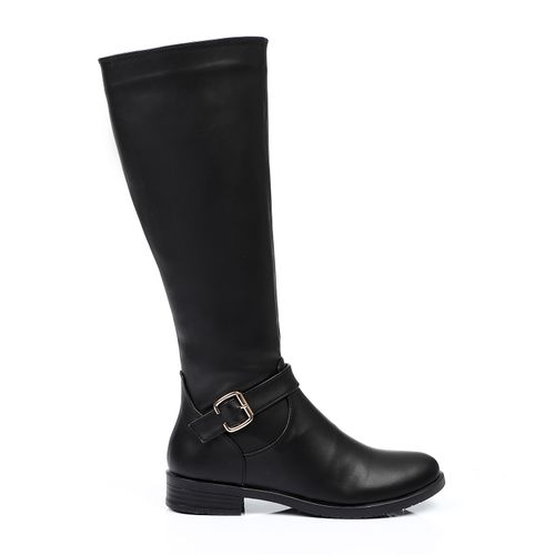 Faux Leather Knee Length Boot - Black