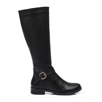 Faux Leather Knee Length Boot - Black