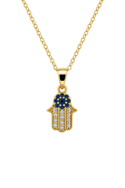 Stainless Steel Crystal Hamsa Hand Pendant Necklace – Gold