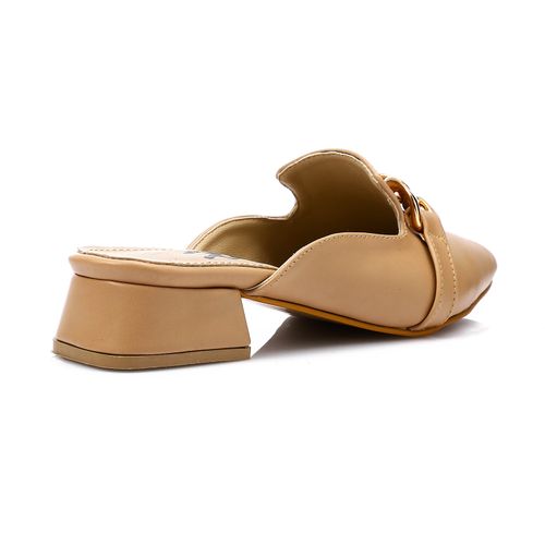 Faux Leather Pointed-Toe Mules - Café