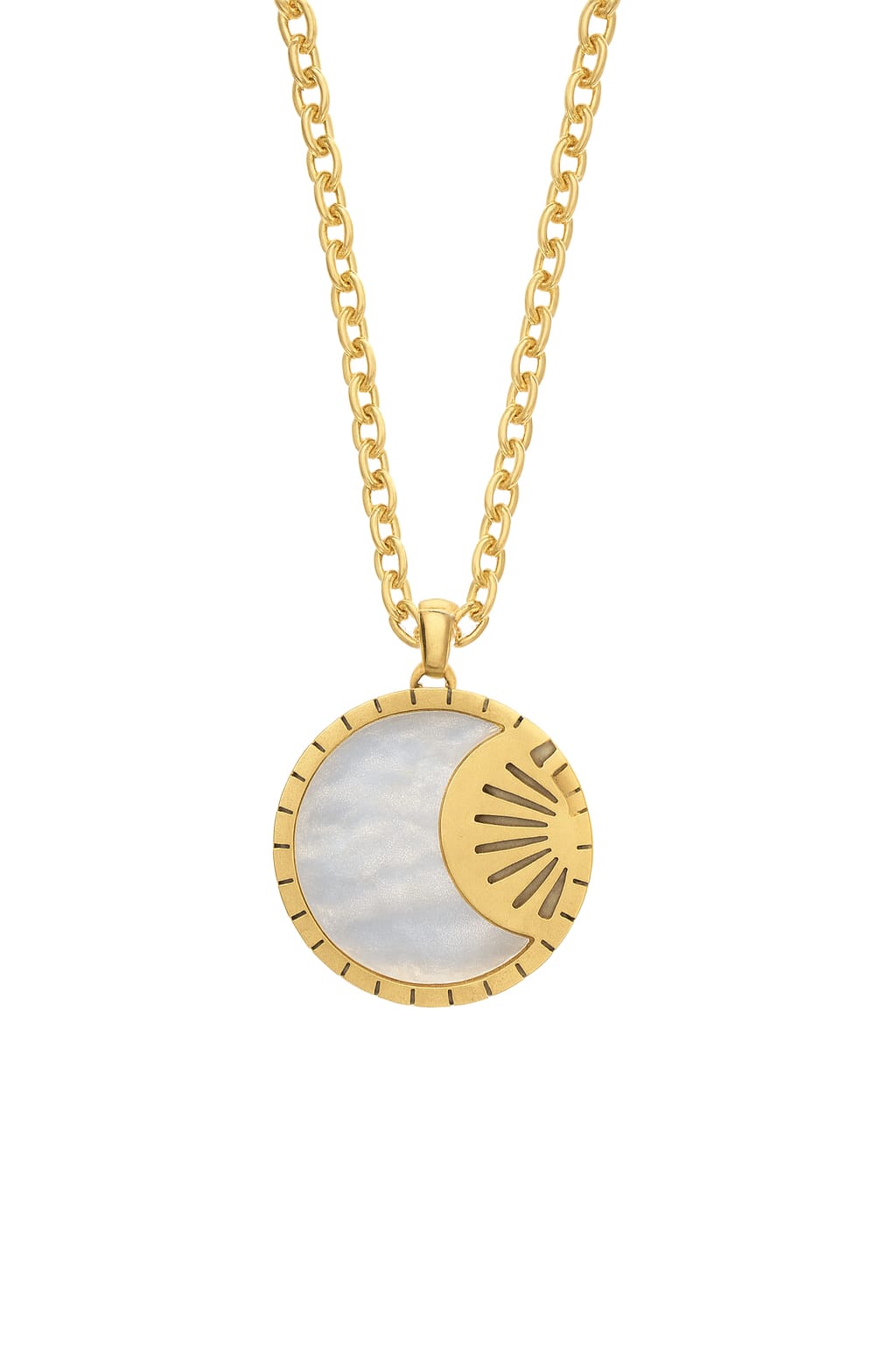 Stainless Steel Sun and Moon Pendant Necklace – Gold