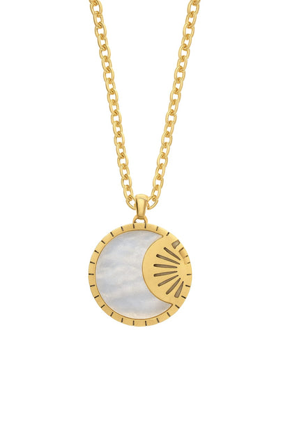 Stainless Steel Sun and Moon Pendant Necklace – Gold