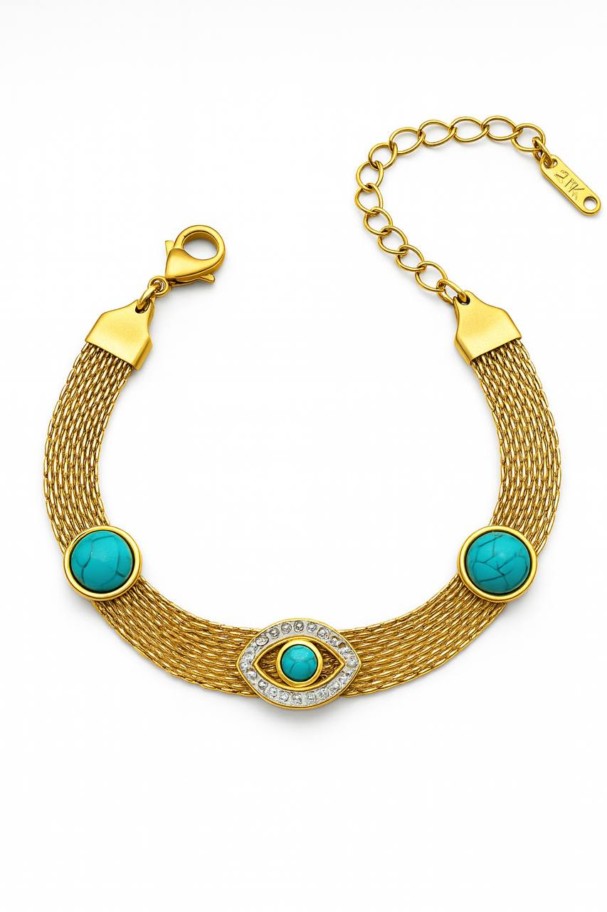Stainless Steel Evil Eye Mesh Bracelet – Gold