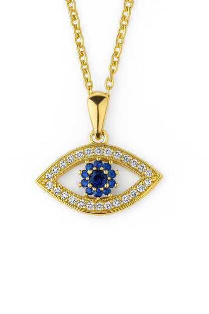Stainless Steel Crystal Pave Evil Eye Pendant Necklace – Gold