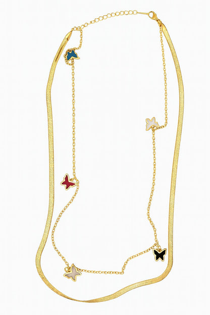 Stainless Steel Layered Butterfly Charm Necklace – Gold