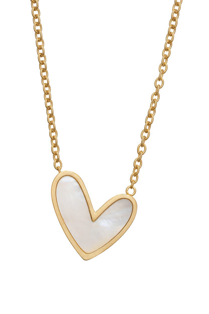 Stainless Steel Mother-of-Pearl Heart Pendant Necklace – Gold
