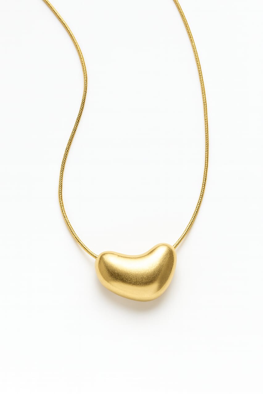 Stainless Steel Puffy Heart Pendant Necklace – Gold