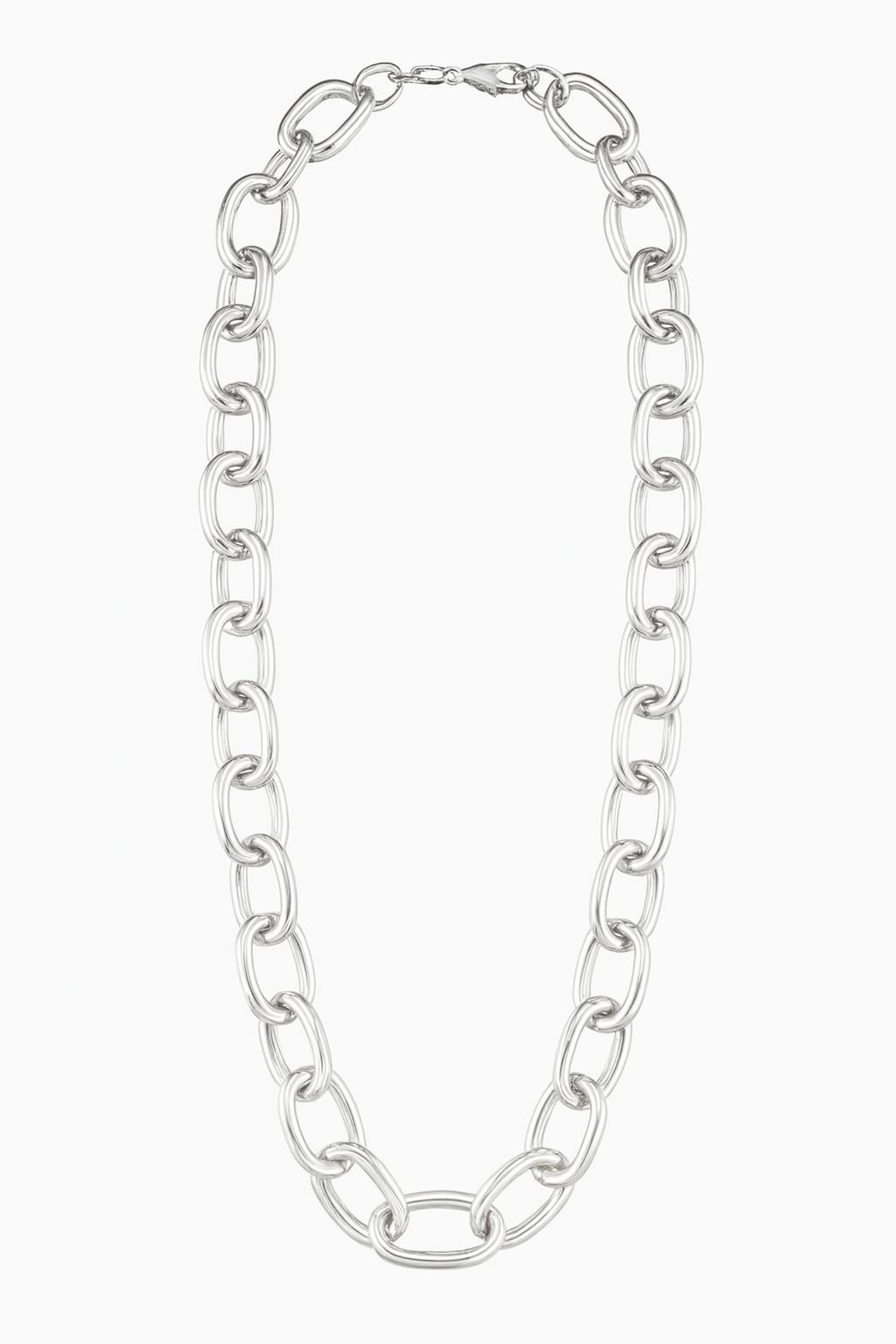 Zinc Alloy Thick Interlocking Ring Chain Necklace – Silver
