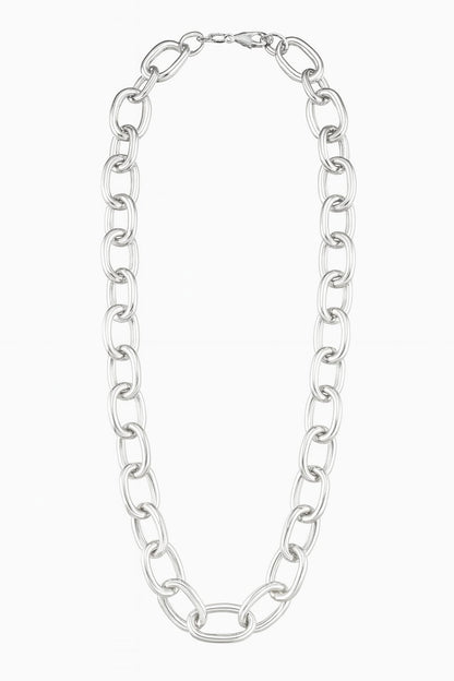 Zinc Alloy Thick Interlocking Ring Chain Necklace – Silver