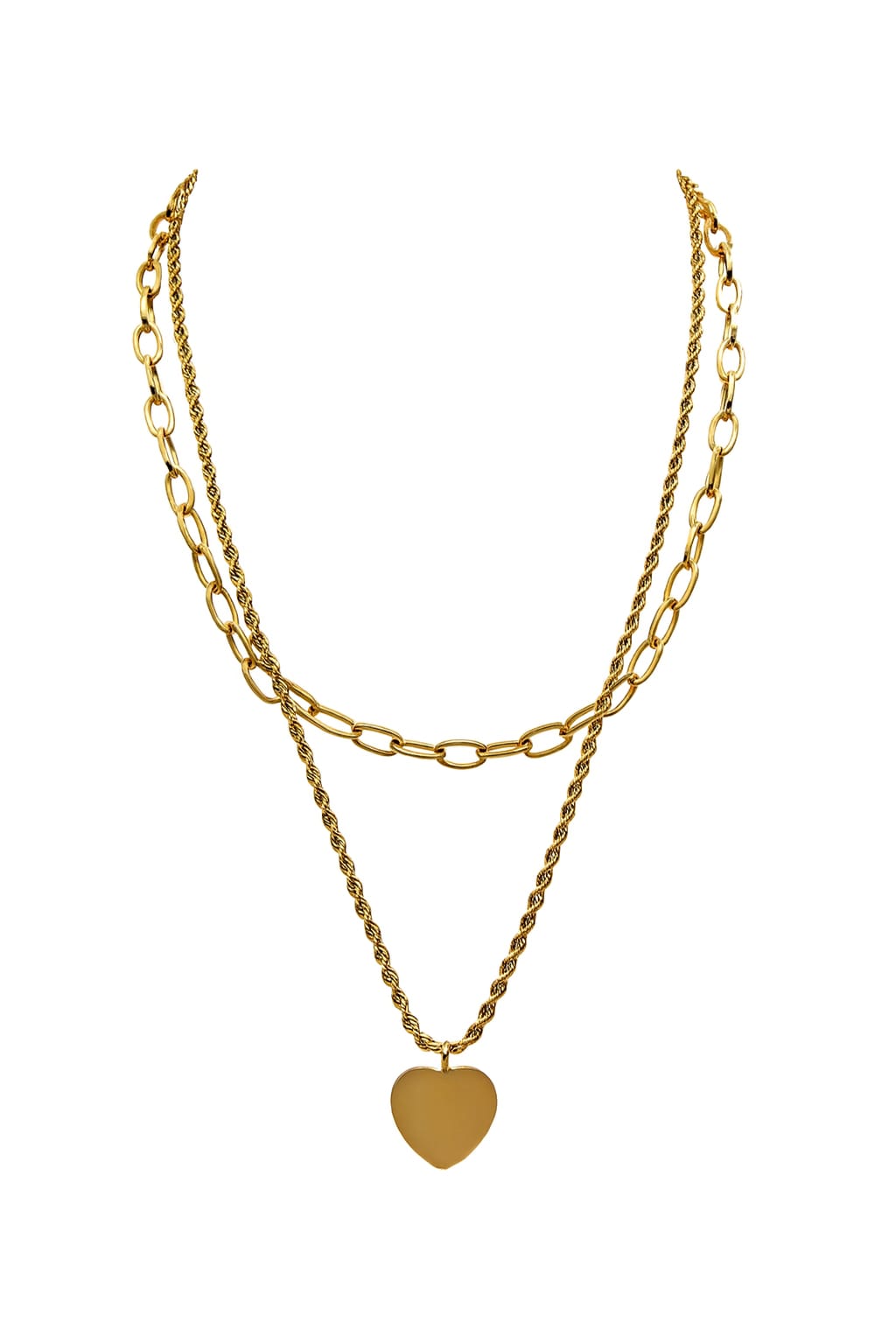 Stainless Steel Layered Heart Pendant Necklace – Gold