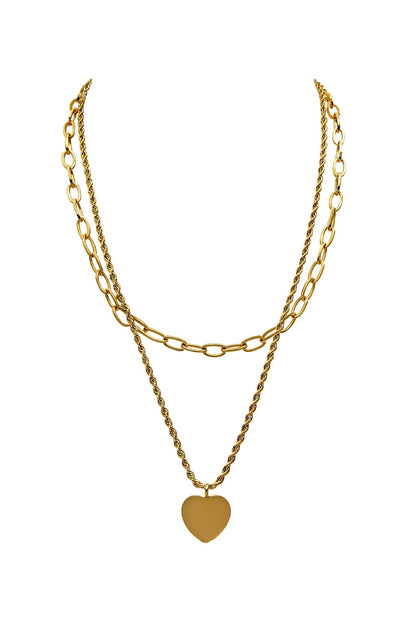 Stainless Steel Layered Heart Pendant Necklace – Gold