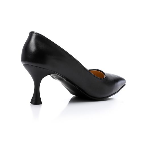 Faux Leather Pointed-Toe Kitten Heel Pumps - Black