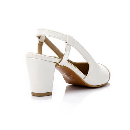Faux Leather Bi-Tone Heeled Shoes - White