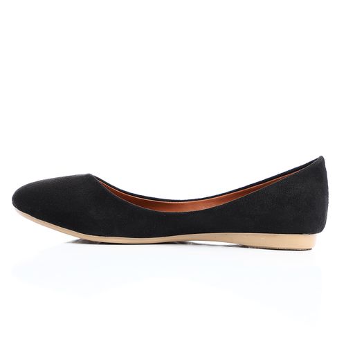 Suede Flat Suede Ballerina - Black
