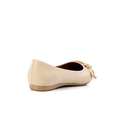 Faux Leather Round Toe Ballet Flats – Beige