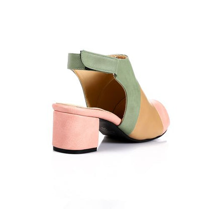 Faux Leather Peep-Toe Block Heel Sandals - Multicolor