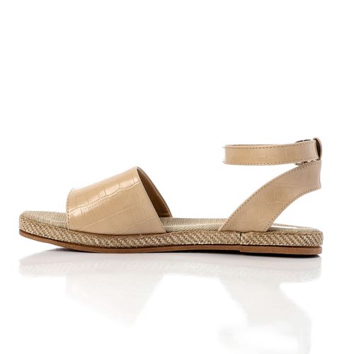 Faux Croc Espadrille Flat Sandal - Light Beige