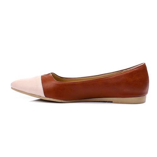 Faux Leather Color-Block Ballet Flats – Tan & Nude