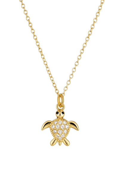 Stainless Steel Crystal Turtle Pendant Necklace – Gold