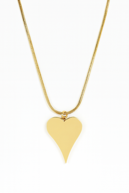 Stainless Steel Polished Heart Pendant Necklace – Gold