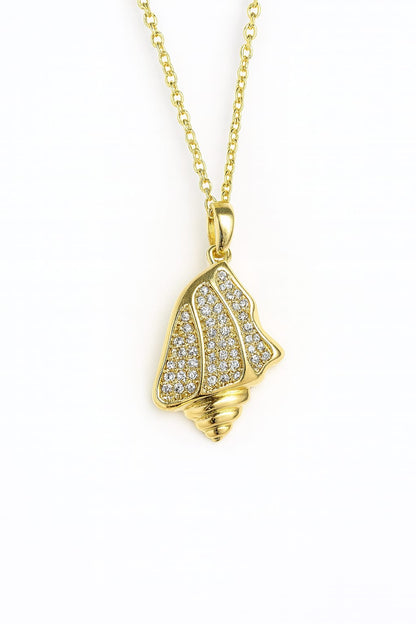 Stainless Steel Crystal Pavé Seashell Pendant Necklace – Gold