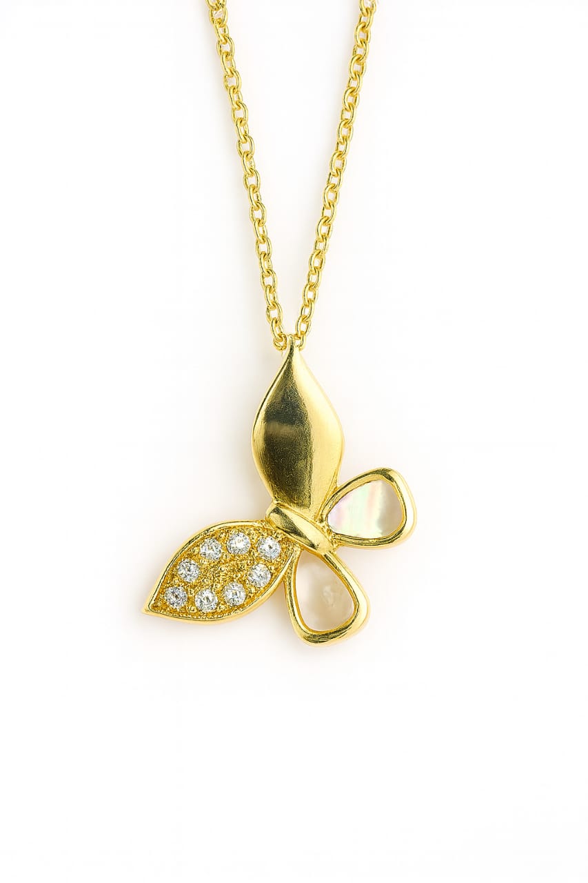 Stainless Steel Crystal Butterfly Pendant Necklace – Gold