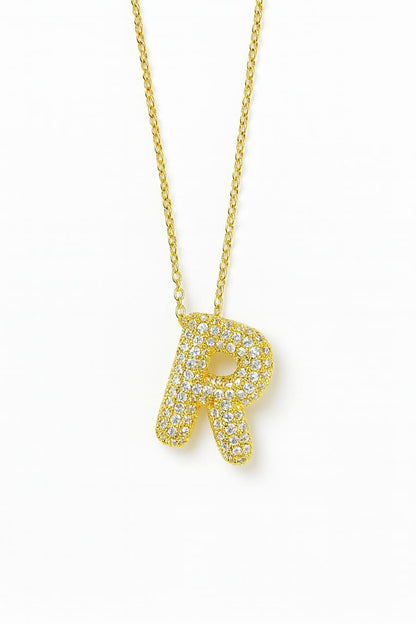 Stainless Steel Crystal Letter R Pendant Necklace – Gold