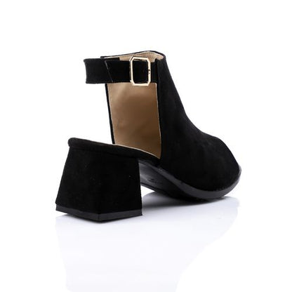 Faux Leather Slingback Block Heel Shoes - Black