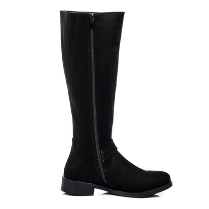Faux Suede Knee-High Boots – Black