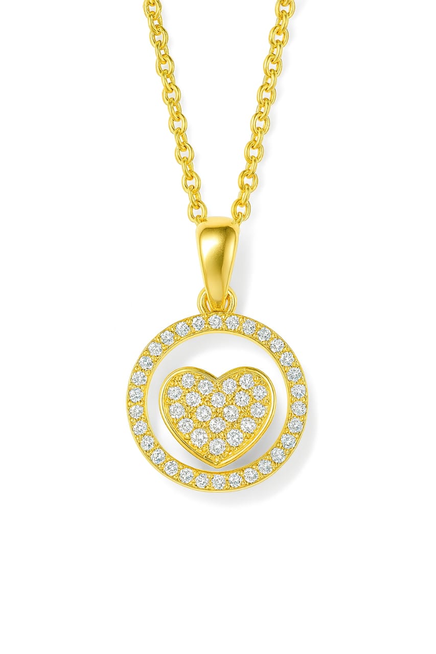 Stainless Steel Crystal Paved Heart Pendant Necklace – Gold
