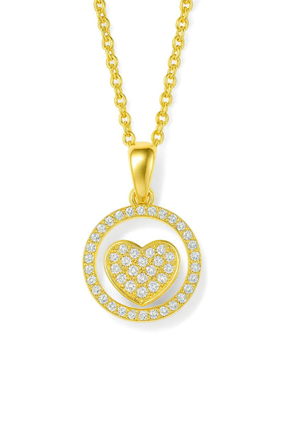 Stainless Steel Crystal Paved Heart Pendant Necklace – Gold