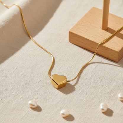 Stainless Steel Puffed Heart Pendant Necklace – Gold