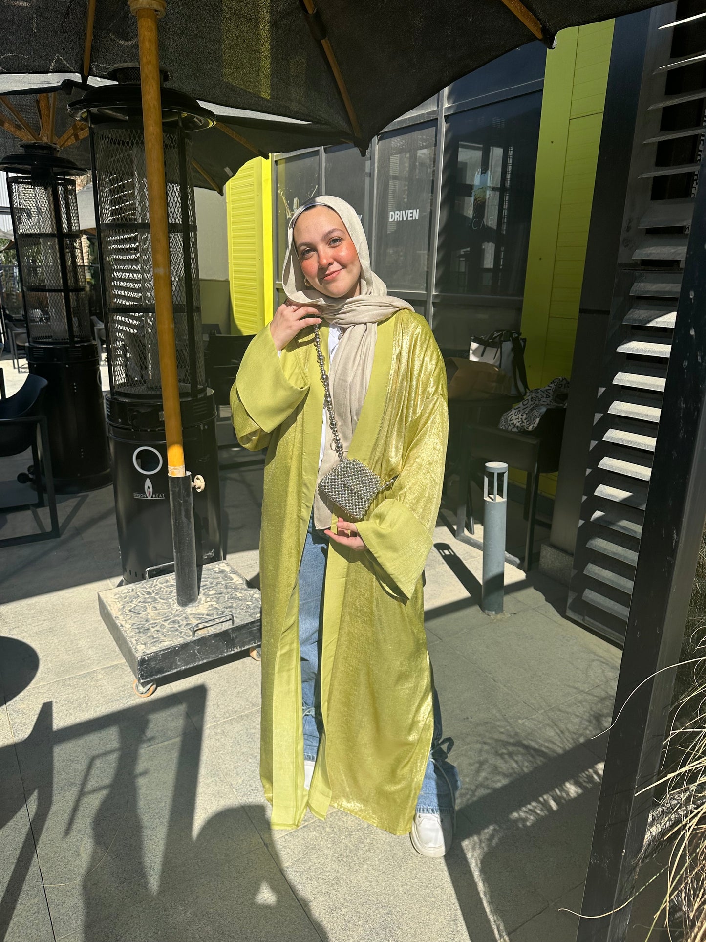 Metallic Satin Kaftan – Lime