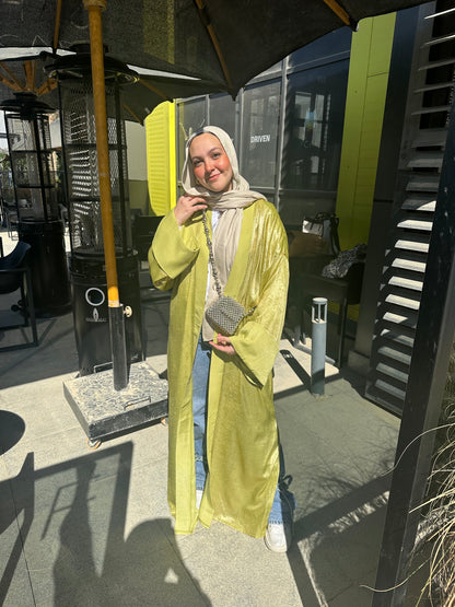 Metallic Satin Kaftan – Lime