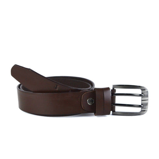 Leather Classic Belt Textured Buckle - Dark Brown