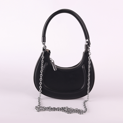 Faux Leather Pearl Chain Shoulder Bag – Black