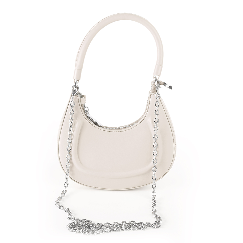 Faux Leather Pearl Chain Shoulder Bag – White