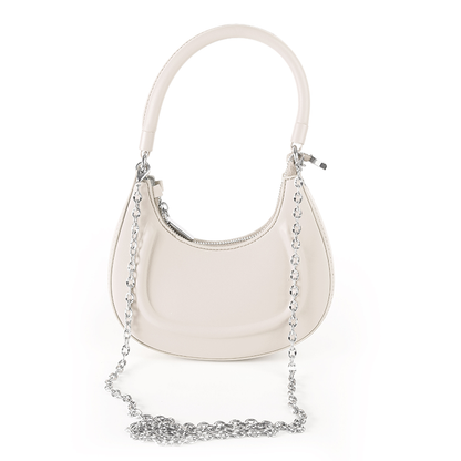 Faux Leather Pearl Chain Shoulder Bag – White