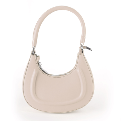 Faux Leather Pearl Chain Shoulder Bag – Beige