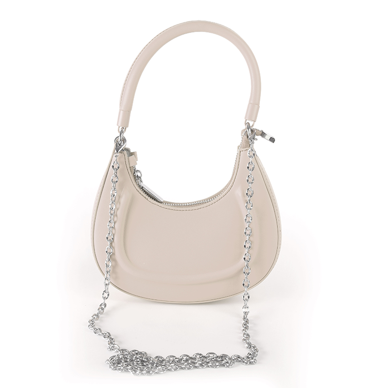 Faux Leather Pearl Chain Shoulder Bag – Beige