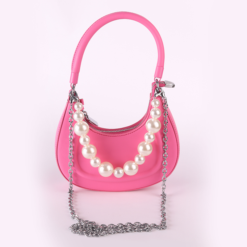 Faux Leather Pearl Chain Shoulder Bag – Fuchsia