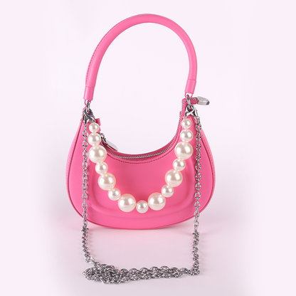 Faux Leather Pearl Chain Shoulder Bag – Fuchsia