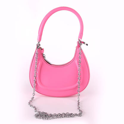 Faux Leather Pearl Chain Shoulder Bag – Fuchsia