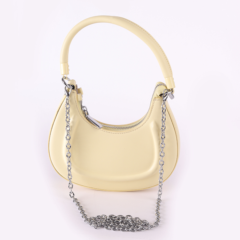 Faux Leather Pearl Chain Shoulder Bag – Yellow