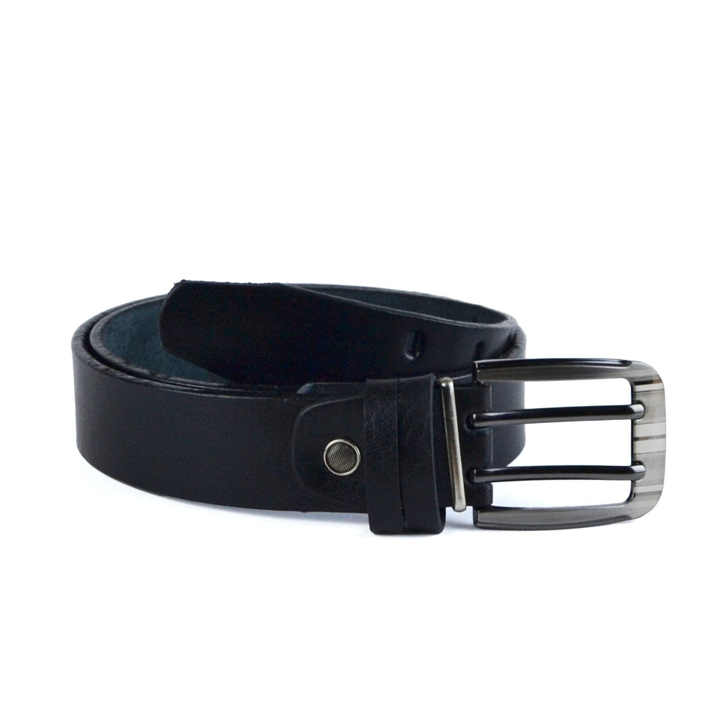 Leather Classic Belt Textured Buckle - Black