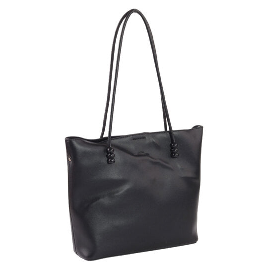 Faux Leather Solid Tote Bag - Black